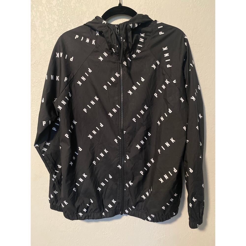 Victoria’s Secret PINK Black Windbreaker with White Logo Size XS